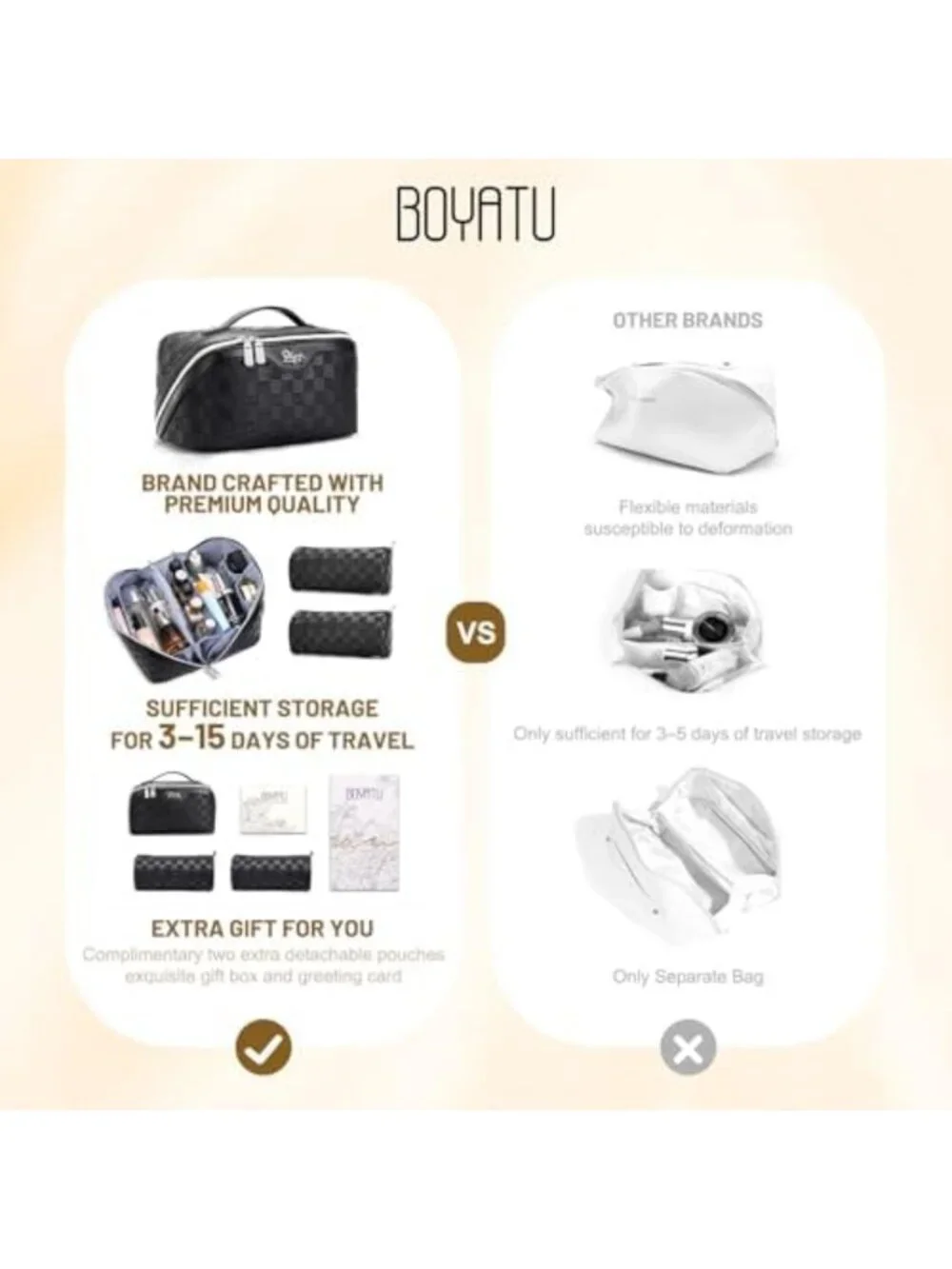 Large Travel Makeup Bag Set - 3 Pcs Cosmetic Organizer for Women, Stylish